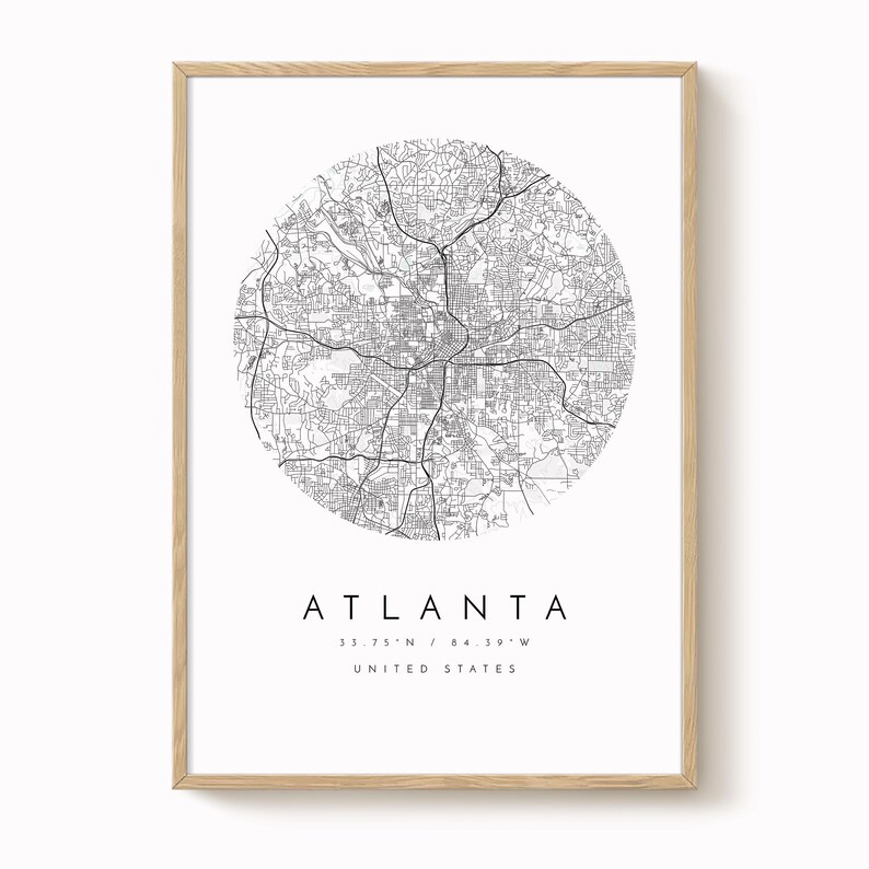 Modern Atlanta Map Print - Minimalist City Wall Art image 1
