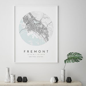 フリーモントの地図、カリフォルニア州フリーモント、市街地図、故郷の地図、フリーモントのプリント、壁アート、地図ポスター、ミニマリストの地図アート、地図学者、ギフト
