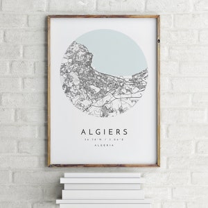 Mapa de Argel, Argel, Argélia, mapa da cidade, mapa da cidade natal, impressão de Argel, arte de parede, pôster de mapa, arte de mapa minimalista, mapologista, presente