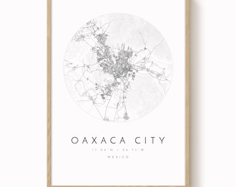 Mapa de la ciudad de Oaxaca: Diseño minimalista moderno - Impresión artística mate