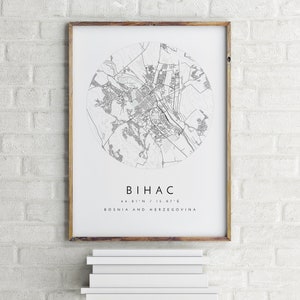 Bihac Map, Bihac, Bosnia And Herzegovina, City Map, Home Town Map, Bihac Print, wall art, Map Poster, Minimalist Map Art, mapologist, gift