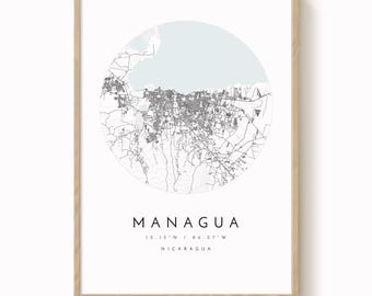 Managua Map Poster: Modern Minimalist Design - Matte Fine Art Print