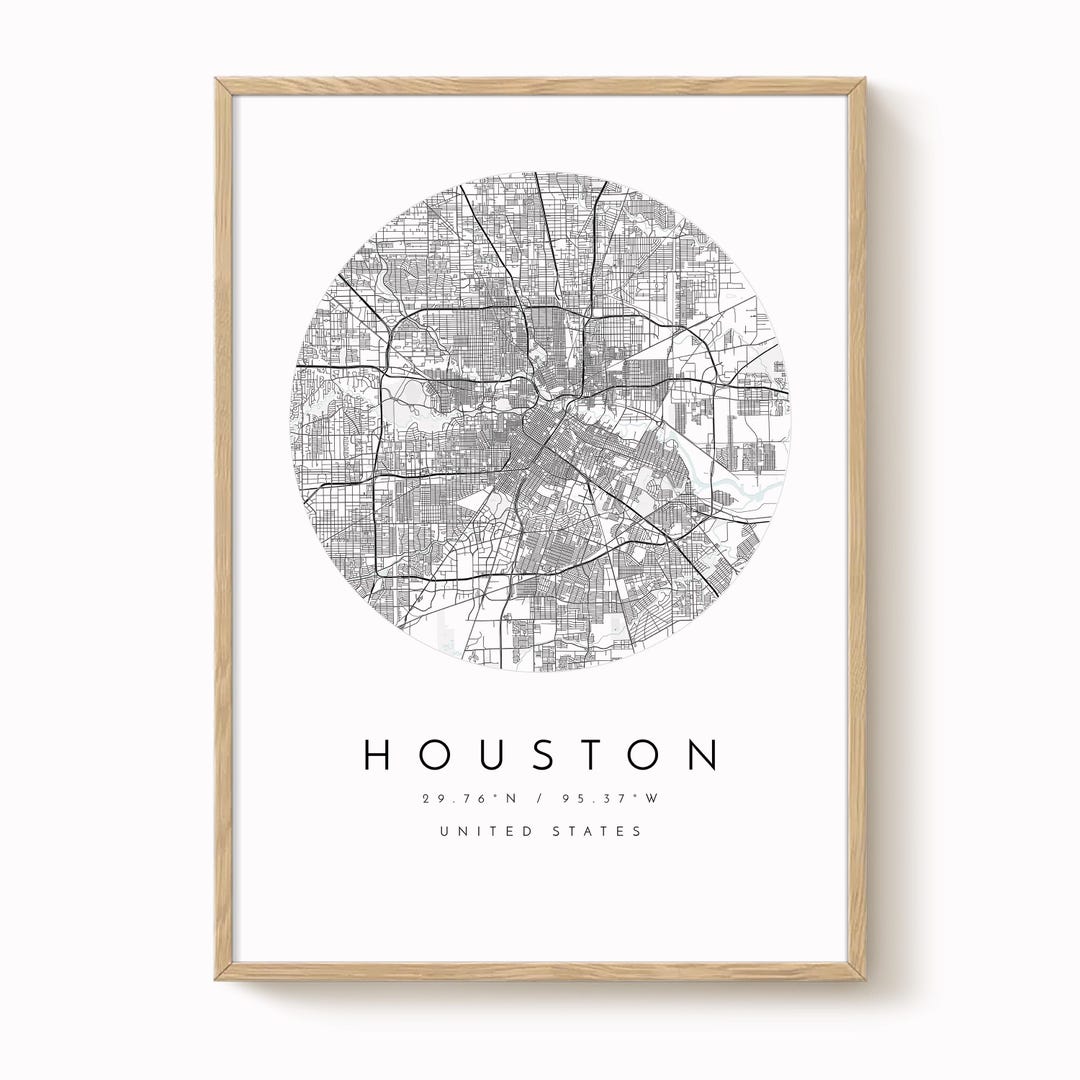 Houston Map Print: Modern Minimalist Circular Wall Art - Etsy