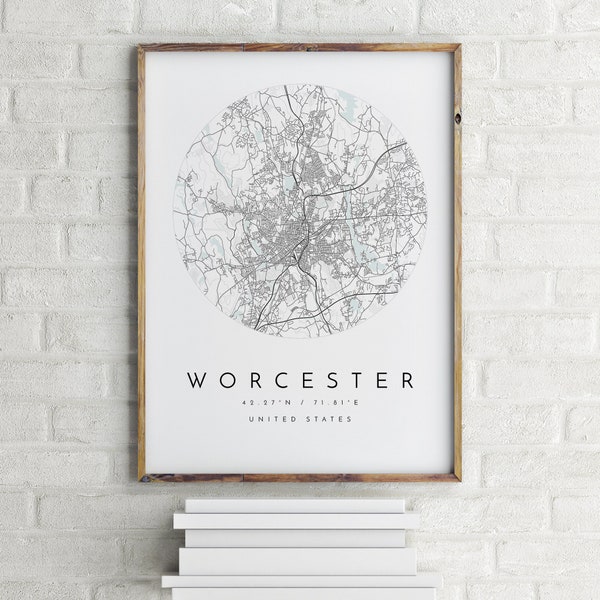 Worcester Map, Worcester, Massachusetts, City Map, Home Town Map, Worcester Print, wall art, Map Poster, Minimalist Map Art, mapologist