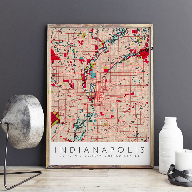 City Map of Indianapolis Map Print Indianapolis Print - Etsy