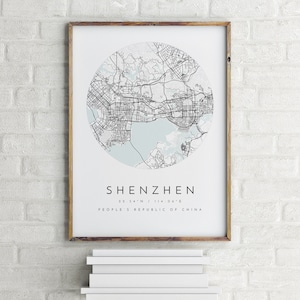 Carte de Shenzhen, Shenzhen, République populaire de Chine, carte de la ville, carte de la ville natale, impression de Shenzhen, art mural, affiche de la carte, art de la carte minimaliste, cadeau