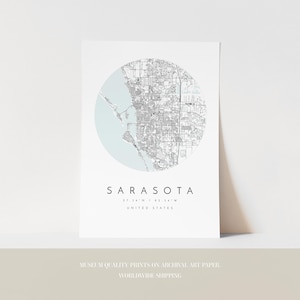 Sarasota Map Print: Minimalist Blue Grey City Wall Art image 3