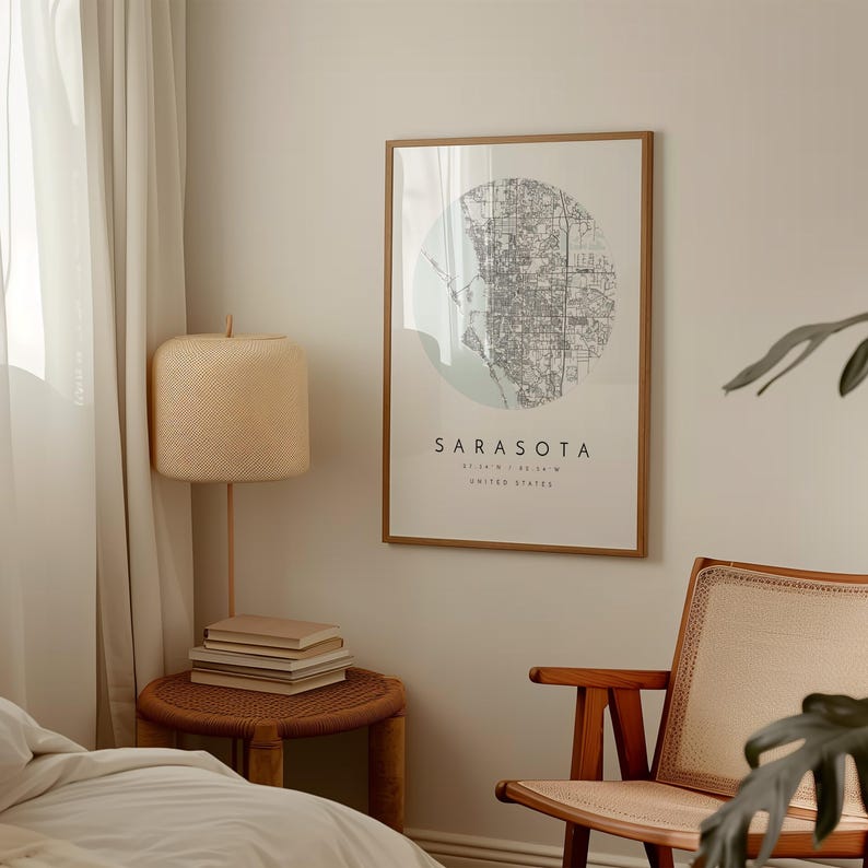 Sarasota Map Print: Minimalist Blue Grey City Wall Art image 6