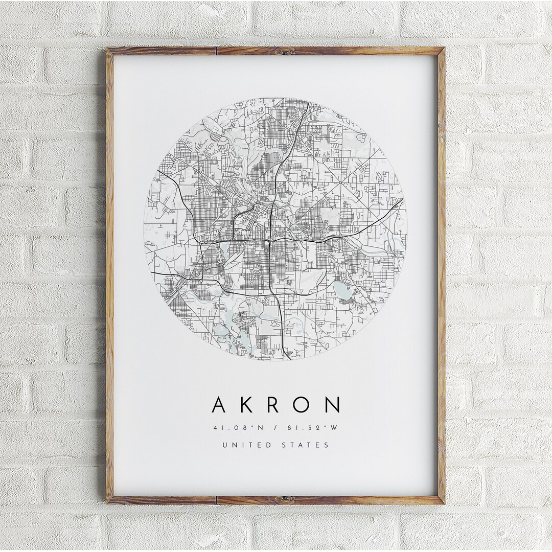 Akron Map, Akron, Ohio, City Map, Home Town Map, Akron Print, Wall Art