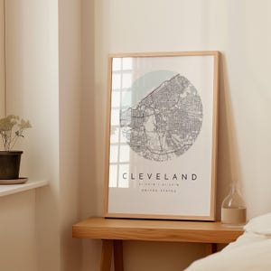 Stampa mappa di Cleveland: design minimalista grigio-blu - carta opaca immagine 5