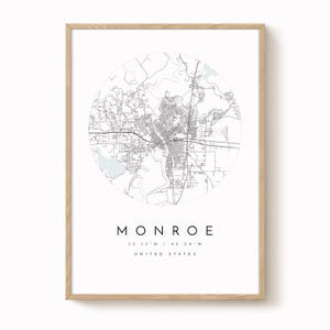 Monroe Map Print: Modern Minimalist Design - Matte Fine Art Paper