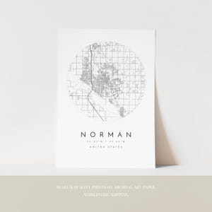 Norman Oklahoma Map Print: Minimalist City Wall Art in Blue image 3