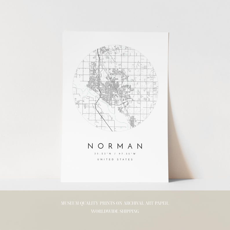 Norman Oklahoma Map Print: Minimalist City Wall Art in Blue image 3