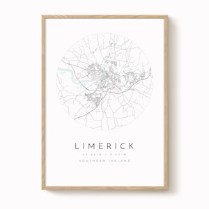 Minimalist Limerick Map Print - Blue Grey Tones Wall Decor