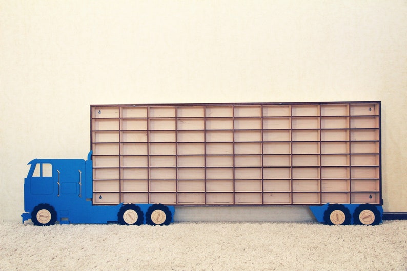 Hot Wheels Boys Wood Truck Display Case Toy Matchbox Storage Playroom Wooden Shelf Rack Gift Wall Decor Bedroom Room Kids