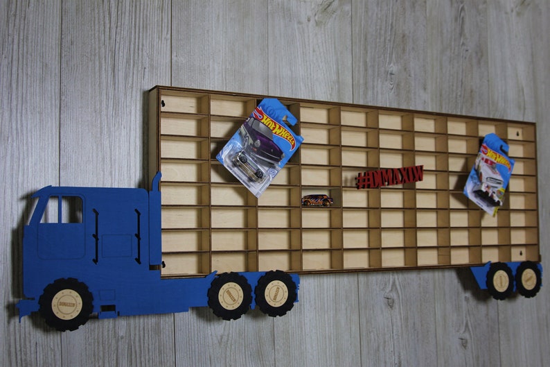 Hot Wheels Boys Wood Truck Display Case Toy Matchbox Storage Playroom Wooden Shelf Rack Gift Wall Decor Bedroom Room Kids