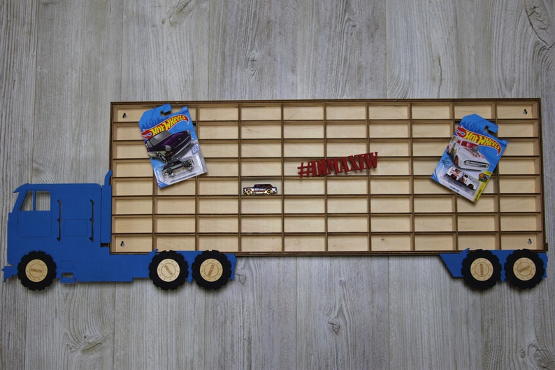 Hot Wheels Boys Wood Truck Display Case Toy Matchbox Storage Playroom Wooden Shelf Rack Gift Wall Decor Bedroom Room Kids