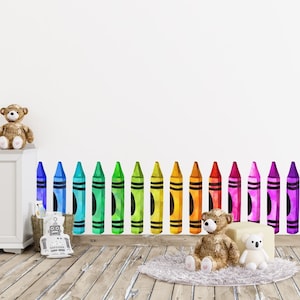Crayon Wall Decals | Bright Rainbow Color Crayon Wall Stickers for Classroom, Playroom, Children&#39;s Room Décor