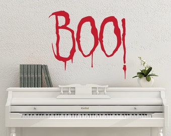 BOO ! Décoration de fête d'Halloween Stickers muraux amovibles Effrayant écriture sanglante sur le mur Stickers muraux réutilisables Effrayant décoration d'Halloween