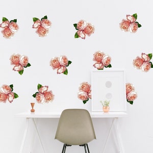 Rose Peonies Rose Flower Clusters | Removable Wallpaper Decals | Reusable Wall Decals | Floral Wall Art | Big Flowers | Peel & Stick