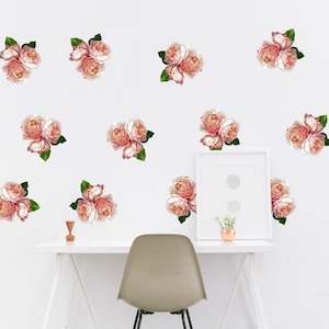 Rose Peonies Rose Flower Clusters | Removable Wallpaper Decals | Reusable Wall Decals | Floral Wall Art | Big Flowers | Peel & Stick