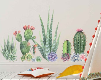 Cactus Wall Decals Succulent Removable Wallpaper Stickers Succa Cacti Boho Nursery Dorm Decor Apartment Wall Peel Stick Living Room Bedroom