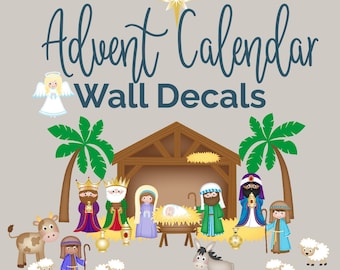 Advent Calendar Wall Decals Nativity for Kids Countdown to Christmas Decoration Holiday Decor Removable and Reusable Wall Stickers