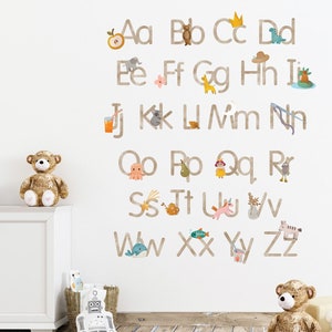 Alphabet Wall Decals | Letters With Pictures Wall Stickers A-Z, Kids School Classroom, Playroom, Children's Décor | Simple Watercolor Style