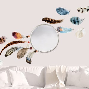 Boho Feathers Removable Wall Decals | Bohemian Feathers Fabric Wallpaper Stickers | Apartment Dorm Rental Wall Decor
