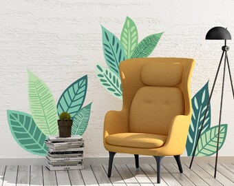 Large Leaves Wall Decals Green Removable Feathers Leaf Peel Stick Wallpaper Stickers Colorful Living Room Bedroom Decoration