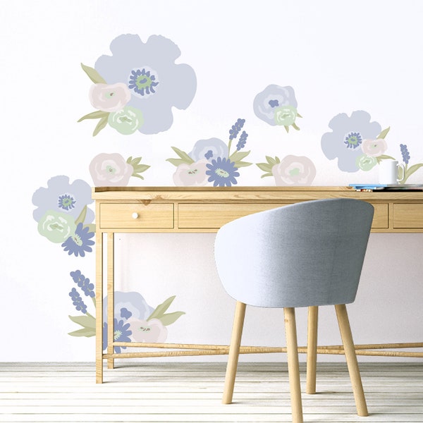 Floral Removable Wallpaper Stickers | Kids Room Ideas | Fabric Peel & Stick Wall Decals | Easy Wall Art | Painted Flowers | Nursery |Office