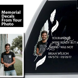 Rest In Peace Car Sticker RIP In Loving Memory Loss of Loved One Decal Feathers Memorial In Memory Of Custom Portraits Custom Photo Memorial