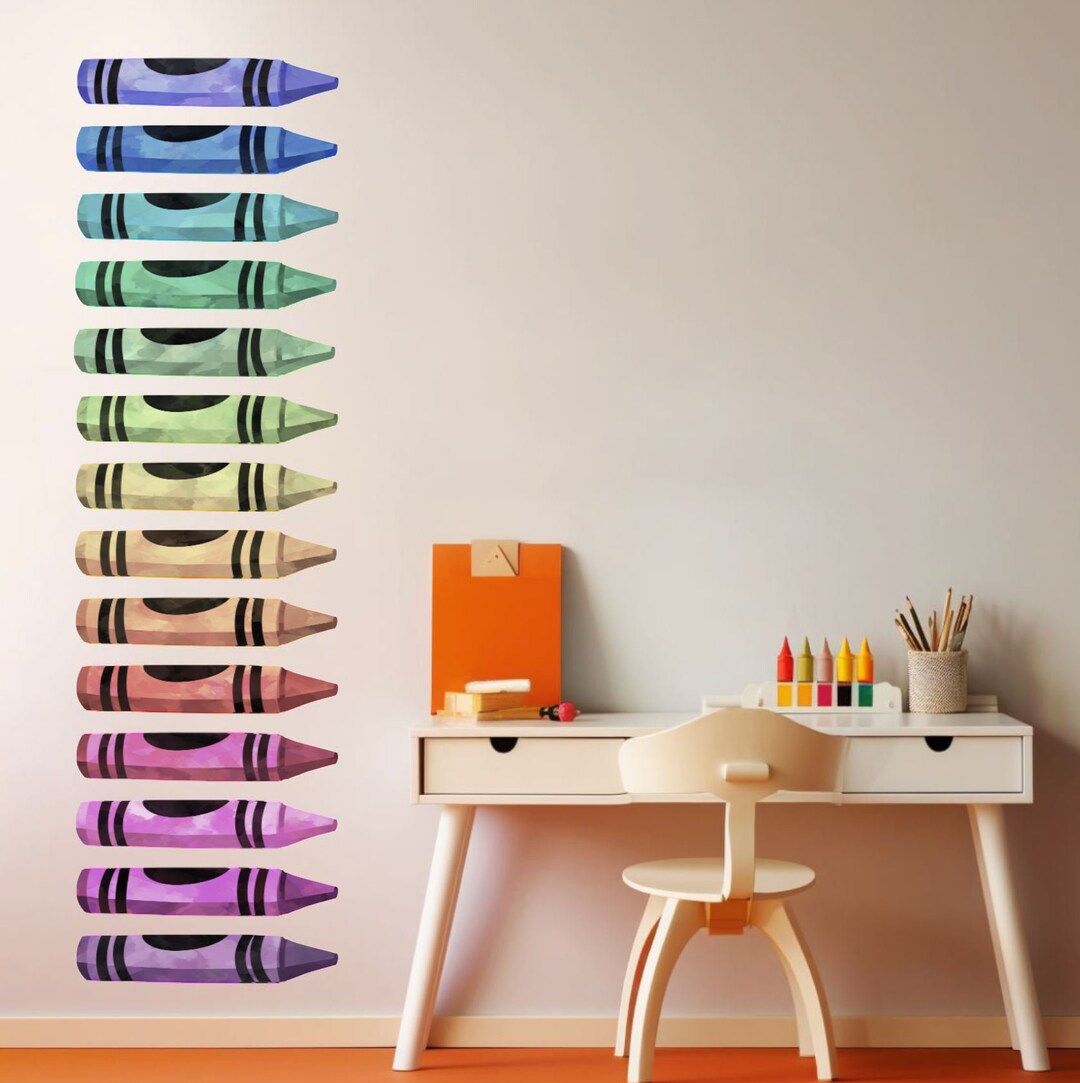 Watercolor Crayon Wall Decals | Rainbow Kids Room Decor - Etsy