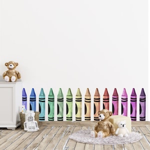Crayon Wall Decals | Soft Rainbow Color Crayon Wall Stickers for Classroom, Playroom, Children&#39;s Room Décor