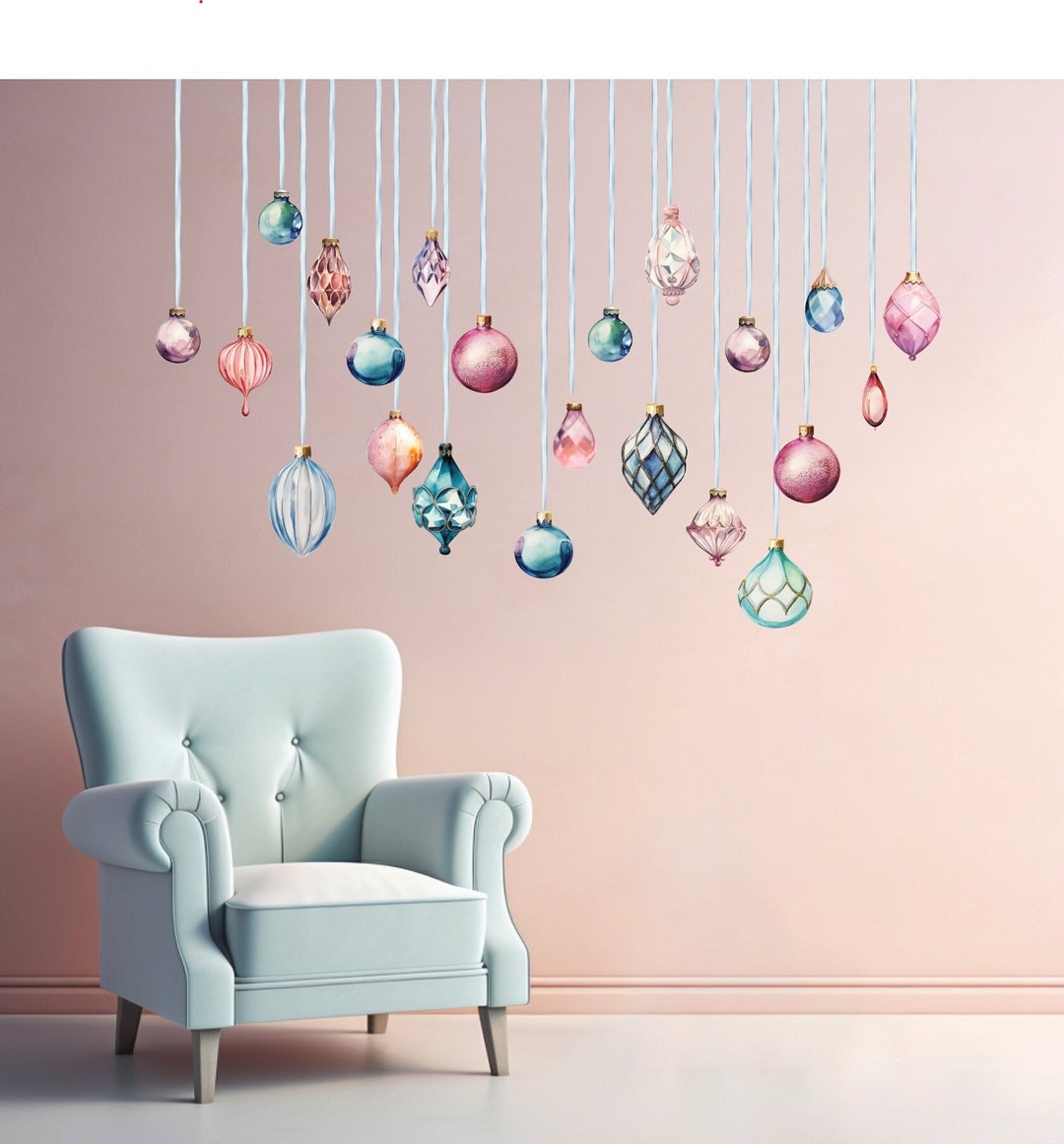 Christmas Ornaments Wall Decals Festive Holiday Wall Decor Etsy
