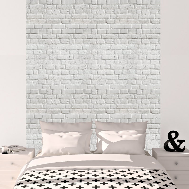 Brick Wall Decal White Gray Faux Brick Wall Removable Etsy