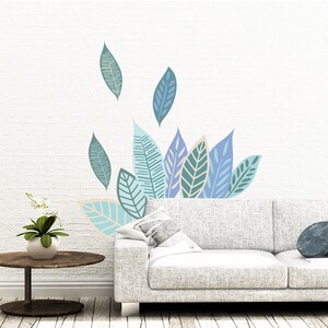 Large Leaf Wall Decals Feathers Removable Leaves Green Gray Lilac Periwinkle Peel Stick Wallpaper Stickers Living Room Bedroom Decoration
