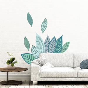 Large Leaf Wall Decals Green Gray Feathers Removable Leaves Peel Stick Wallpaper Stickers Colorful Living Room Bedroom Decoration