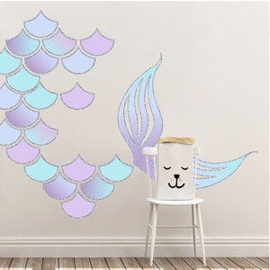 Mermaid Scales Tail Wall Decal Removable Reusable Wallpaper Sticker Fish Scales Kids Bedroom Abstract Wall Art Decoration Personalized Name