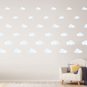 Little Cloud Wall Decal pattern,  White Fluffy Clouds Watercolor Wall Stickers Nursery Baby Room Playroom Bedroom Wall Wallpaper Stickers