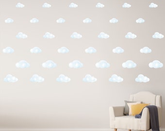 Little Cloud Wall Decal pattern,  White Fluffy Clouds Watercolor Wall Stickers Nursery Baby Room Playroom Bedroom Wall Wallpaper Stickers