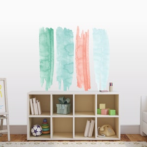 Removable Wall Decals Peel & Stick Reusable Stickers Blue Green Watercolor Ombre Easy No Painting Living Room Dorm Decor Apartment Rental image 4