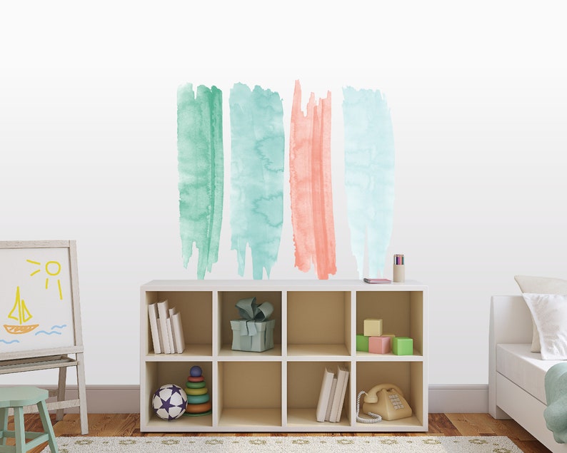 Removable Wall Decals Peel & Stick Reusable Stickers Blue Green Watercolor Ombre Easy No Painting Living Room Dorm Decor Apartment Rental image 4