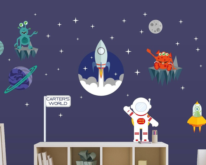 Outer Space Kids Room Removable Wall Decals Alien Star Moon Planets ...