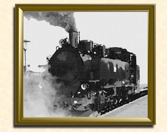 Steam locomotive Wall art. locomotive Train. High Quality PDF Printable Wall Art. Canvas texture. Train decor, Train photo, antique train