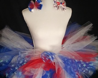 Red, White and Blue American Pride Tutu and Hair Bow (optional)