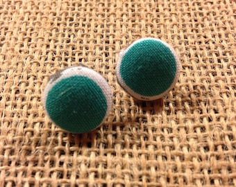 Teal Circle - Fabric Button Earrings