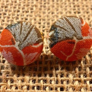 Orange Abstract - Fabric Button Earrings