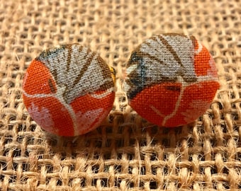 Orange Abstract - Fabric Button Earrings