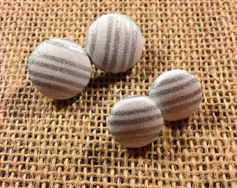 Silver Stripes - Fabric Button Earrings